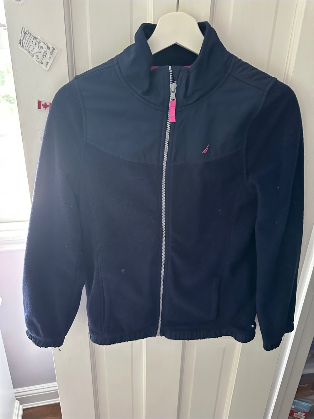 Nautica Navy Blue Kids Zip-Up Jacket with Pink Accent